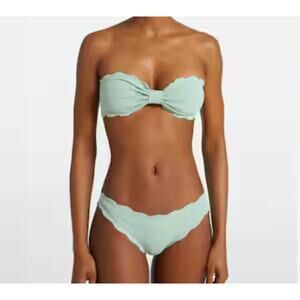 Marysia Swim Women's M Antibes Bandeau Bikini Scalloped Strapless Low Rise NWOT